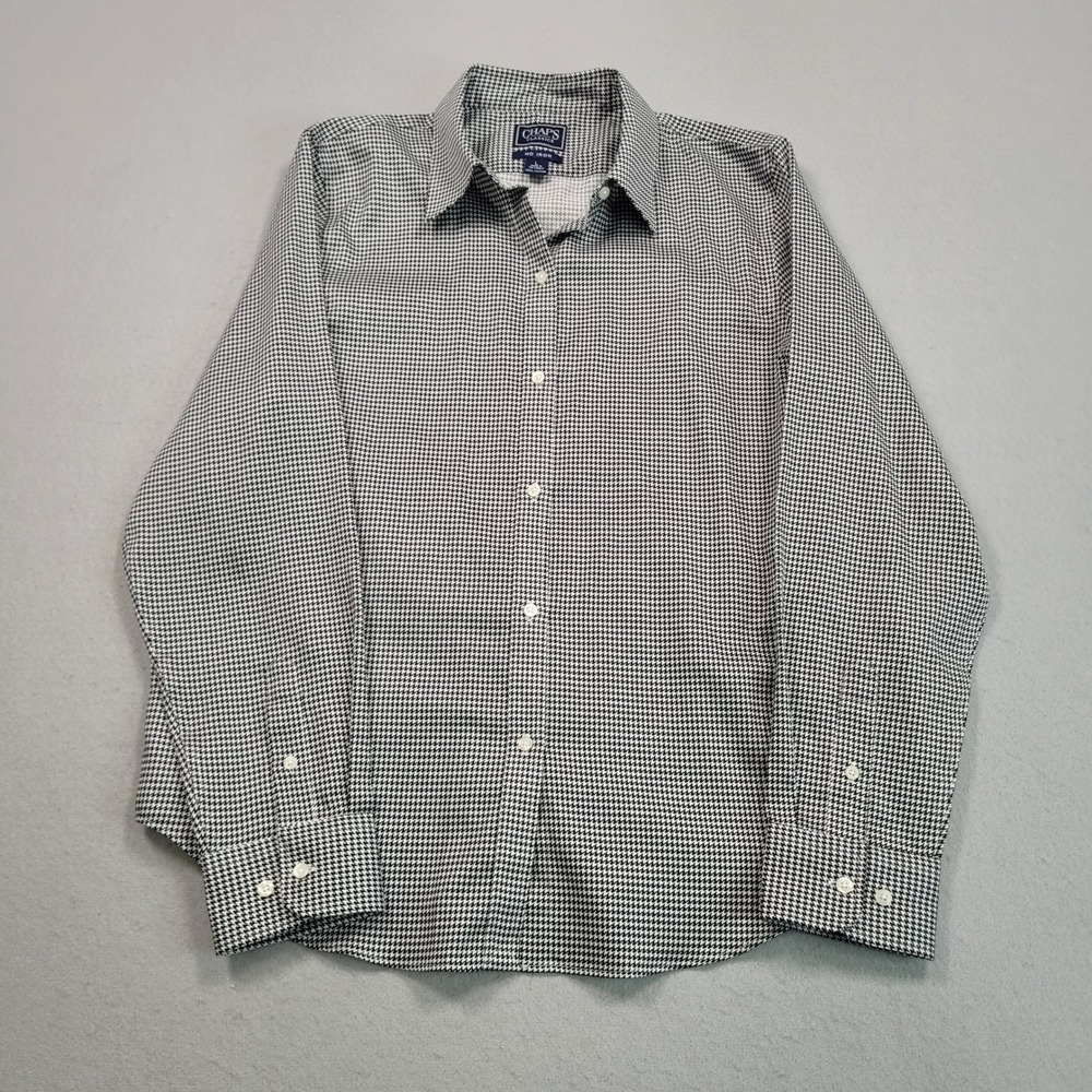 Chaps Classics No Iron Houndstooth Womens Button Down Shirt Black White Large